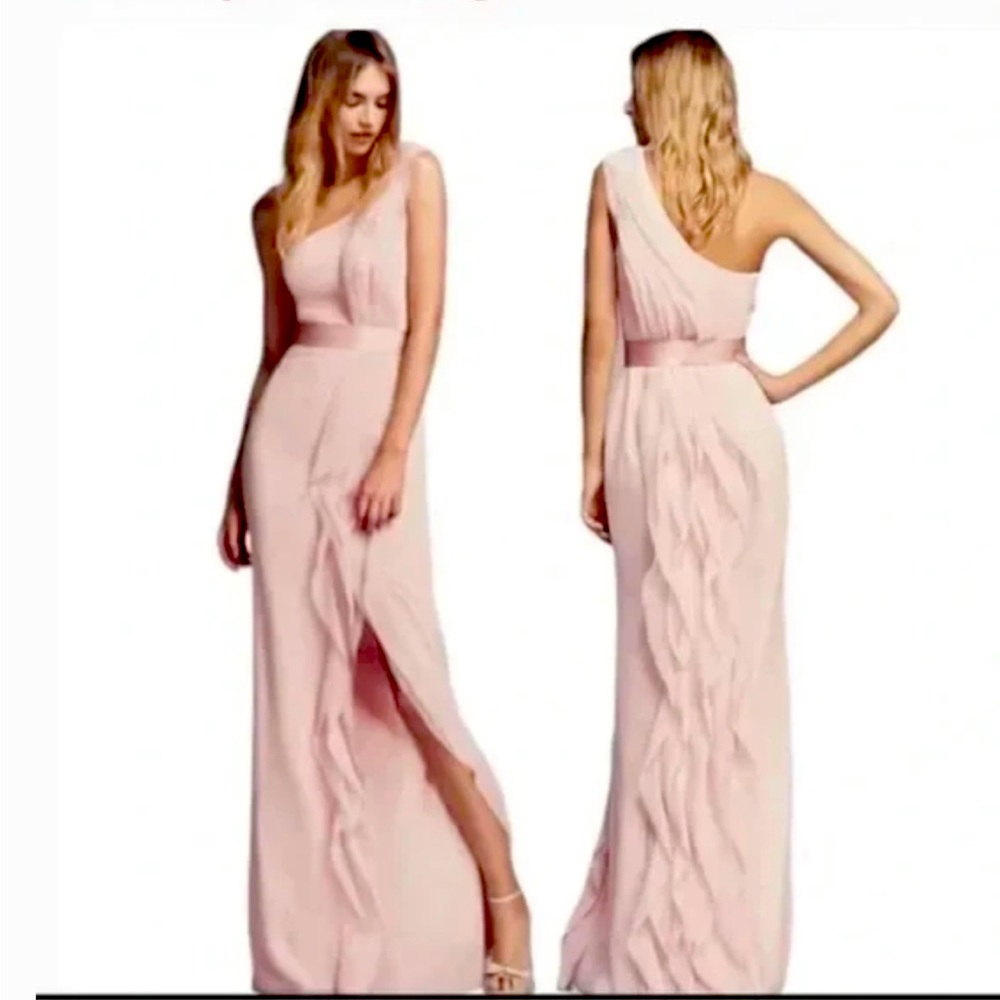 White By Vera Wang Ruffle One Shoulder Back Slit Maxi Dress Size 14